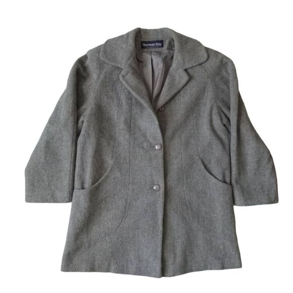 Herman Kay Vintage Gray Wool Blend Classic Button Front Peacoat Women's Size 10 - Picture 1 of 12